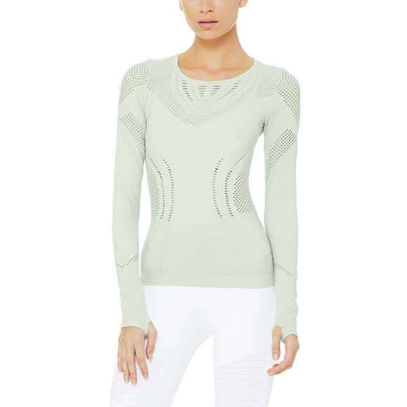 ALO Yoga Tops - ALO Pistachio Lark Long Sleeve Fitted Top Small